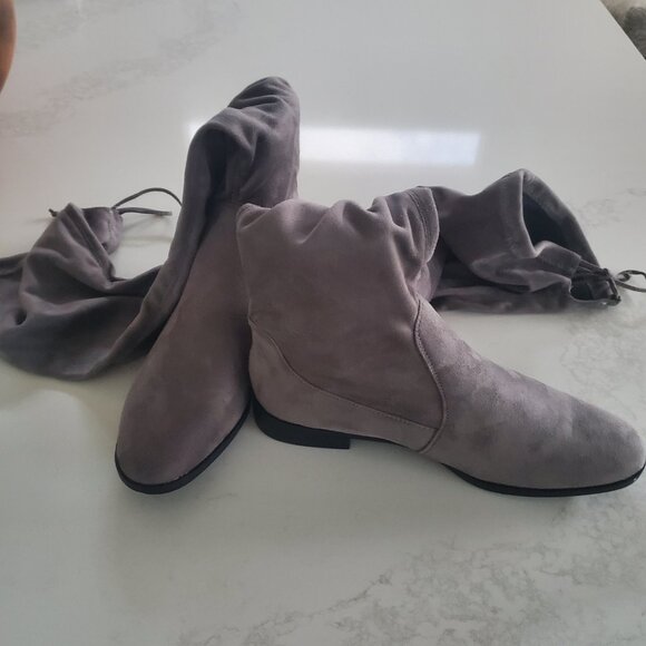 New Beston Grey Faux Suede Women's Pull On Over the Knee Stretch Boots  10 - Picture 7 of 14